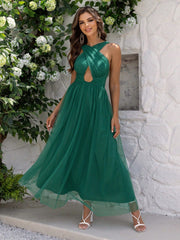 Women Hollow Out Cutout out Chiffon Maxi Dress Cross Mesh Covered Dress