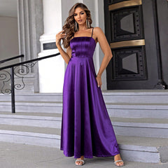 Women Wear Solid Color Satin Camouflage Camisole Evening Dress Dress