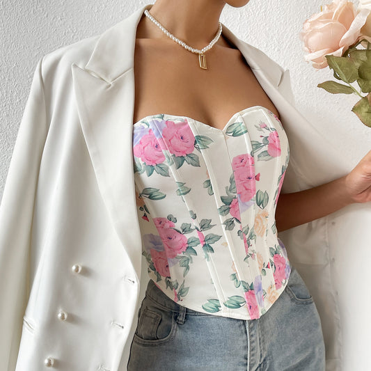 Kendra Low Cut Backless Floral Tops