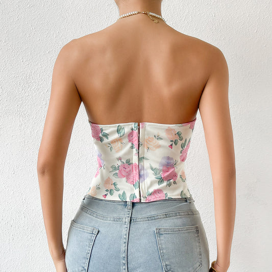 Kendra Low Cut Backless Floral Tops